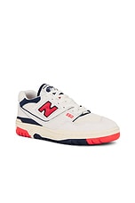 New Balance 550 in Sea Salt & Blast Red, view 2, click to view large image.