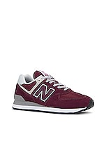 New Balance ML574V3 Sneaker in Burgundy & White, view 2, click to view large image.