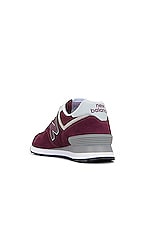 New Balance ML574V3 Sneaker in Burgundy & White, view 3, click to view large image.