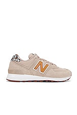 New Balance 574 Sneaker in Mindful Grey, Tobacco, & White, view 1, click to view large image.