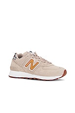 New Balance 574 Sneaker in Mindful Grey, Tobacco, & White, view 2, click to view large image.
