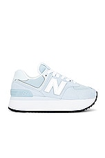 New Balance 574+ Sneaker in Light Chrome Blue, Quarry Blue, & White, view 1, click to view large image.