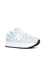 New Balance 574+ Sneaker in Light Chrome Blue, Quarry Blue, & White, view 2, click to view large image.