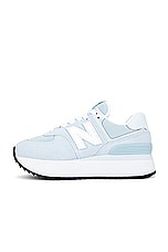 New Balance 574+ Sneaker in Light Chrome Blue, Quarry Blue, & White, view 5, click to view large image.