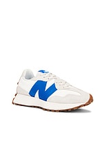 New Balance 327 Sneaker in Moonbeam & Blue Oasis, view 2, click to view large image.