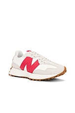 New Balance 327 Sneaker in Moonbeam & True Red, view 2, click to view large image.