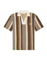Nicholas Daley Striped Polo in Brown, Ecru, & Mustard, view 1, click to view large image.