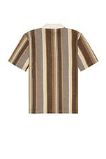 Nicholas Daley Striped Polo in Brown, Ecru, & Mustard, view 2, click to view large image.
