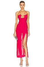 Nensi Dojaka Asymmetric Cut Out Gown in Fuchsia, view 1, click to view large image.