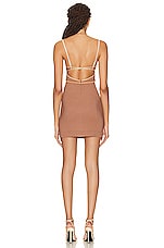 Nensi Dojaka Draped Double Bra Mini Dress in Caramel & Sable, view 3, click to view large image.