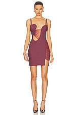 Nensi Dojaka Mini Asymmetrical Panel Dress in Crushed Berry, view 1, click to view large image.