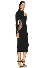 Nensi Dojaka Gathered Asymmetrical Long Sleeve Midi Dress in Black, view 2, click to view large image.
