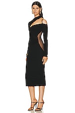Nensi Dojaka Gathered Asymmetrical Long Sleeve Midi Dress in Black, view 3, click to view large image.