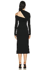 Nensi Dojaka Gathered Asymmetrical Long Sleeve Midi Dress in Black, view 4, click to view large image.