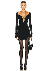 Nensi Dojaka Long Sleeve Rib Lacing Dress in Black, view 1, click to view large image.