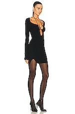 Nensi Dojaka Long Sleeve Rib Lacing Dress in Black, view 2, click to view large image.