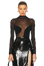 Nensi Dojaka Fitted Semi Sheer Bodysuit in Black, view 1, click to view large image.