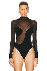 Nensi Dojaka Fitted Semi Sheer Bodysuit in Black, view 2, click to view large image.