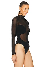 Nensi Dojaka Fitted Semi Sheer Bodysuit in Black, view 3, click to view large image.