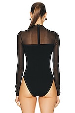 Nensi Dojaka Fitted Semi Sheer Bodysuit in Black, view 4, click to view large image.