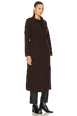 NOUR HAMMOUR Claire Extra Long Belted Knit Cardigan in Marron, view 3, click to view large image.