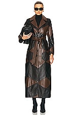 NOUR HAMMOUR for FWRD Sonja Patchwork Trench Coat in Black, Umber, & Walnut, view 1, click to view large image.
