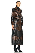 NOUR HAMMOUR for FWRD Sonja Patchwork Trench Coat in Black, Umber, & Walnut, view 2, click to view large image.