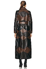 NOUR HAMMOUR for FWRD Sonja Patchwork Trench Coat in Black, Umber, & Walnut, view 3, click to view large image.