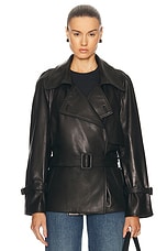 NOUR HAMMOUR Brea Belted Leather Jacket in Black, view 1, click to view large image.