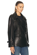 NOUR HAMMOUR Brea Belted Leather Jacket in Black, view 2, click to view large image.
