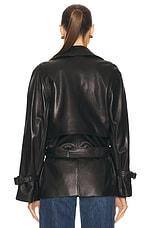 NOUR HAMMOUR Brea Belted Leather Jacket in Black, view 3, click to view large image.