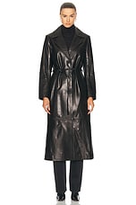 NOUR HAMMOUR Tamara Belted Leather Trench Coat in Black, view 1, click to view large image.