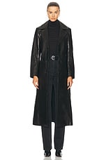 NOUR HAMMOUR Tamara Belted Leather Trench Coat in Black, view 2, click to view large image.