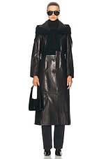 NOUR HAMMOUR Tamara Belted Leather Trench Coat in Black, view 5, click to view large image.