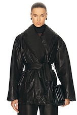 NOUR HAMMOUR Cora Leather Puffer Jacket in Black, view 1, click to view large image.