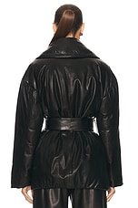 NOUR HAMMOUR Cora Leather Puffer Jacket in Black, view 3, click to view large image.