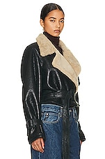 NOUR HAMMOUR Hatti Shearling Coat in Midnight, view 3, click to view large image.