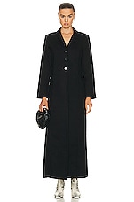 NOUR HAMMOUR Lydia Stretch Denim Fit &amp; Flare Coat in Black, view 1, click to view large image.