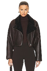 NOUR HAMMOUR Colorado Cropped Shearling Bombardier Jacket in Dark Chocolate, view 1, click to view large image.