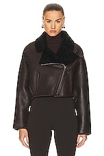 NOUR HAMMOUR Colorado Cropped Shearling Bombardier Jacket in Dark Chocolate, view 2, click to view large image.