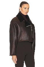 NOUR HAMMOUR Colorado Cropped Shearling Bombardier Jacket in Dark Chocolate, view 3, click to view large image.