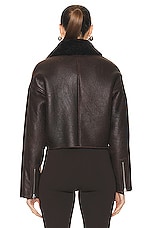 NOUR HAMMOUR Colorado Cropped Shearling Bombardier Jacket in Dark Chocolate, view 4, click to view large image.