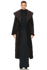 NOUR HAMMOUR Agnes Ankle Length Reversible Shearling Coat in Dark Chocolate, view 2, click to view large image.