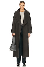 NOUR HAMMOUR Lucee Drapey Belted Blanket Coat in Thunder, view 1, click to view large image.