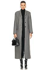NOUR HAMMOUR Celine Extra Long Slim Fit Coat in Light Grey, view 1, click to view large image.