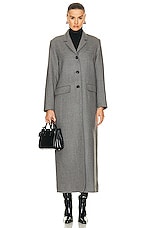 NOUR HAMMOUR Celine Extra Long Slim Fit Coat in Light Grey, view 2, click to view large image.