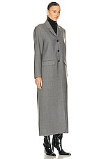 NOUR HAMMOUR Celine Extra Long Slim Fit Coat in Light Grey, view 3, click to view large image.