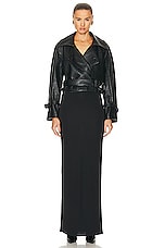 NOUR HAMMOUR Hatti Croco Belted Double Breasted Cropped Jacket in Black Croco, view 4, click to view large image.