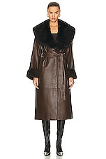 NOUR HAMMOUR Freja Relaxed Belted Trench Coat in Walnut & Expresso, view 2, click to view large image.