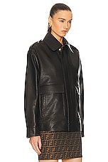 NOUR HAMMOUR Drey Leather Jacket in Chocolate Fondant, view 3, click to view large image.
